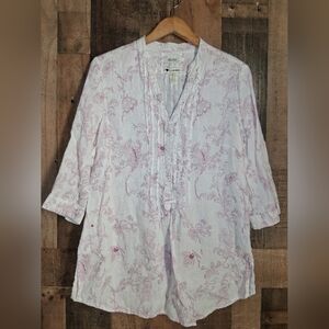 Malvin Germany 100% Linen Tunic in Pink Floral Anthropologie Size XL 12 Womens